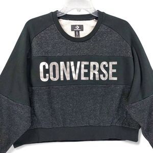 Converse Women’s XL Black Gray Metallic Logo Sweatshirt Fleece Lined Pullover